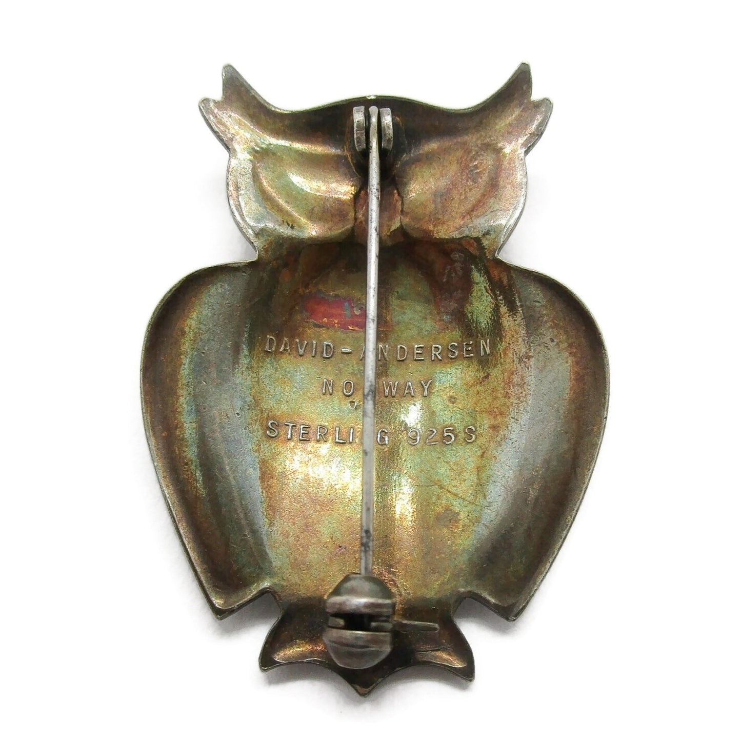 Back view of David Andersen sterling silver gilt brooch showing hallmarks