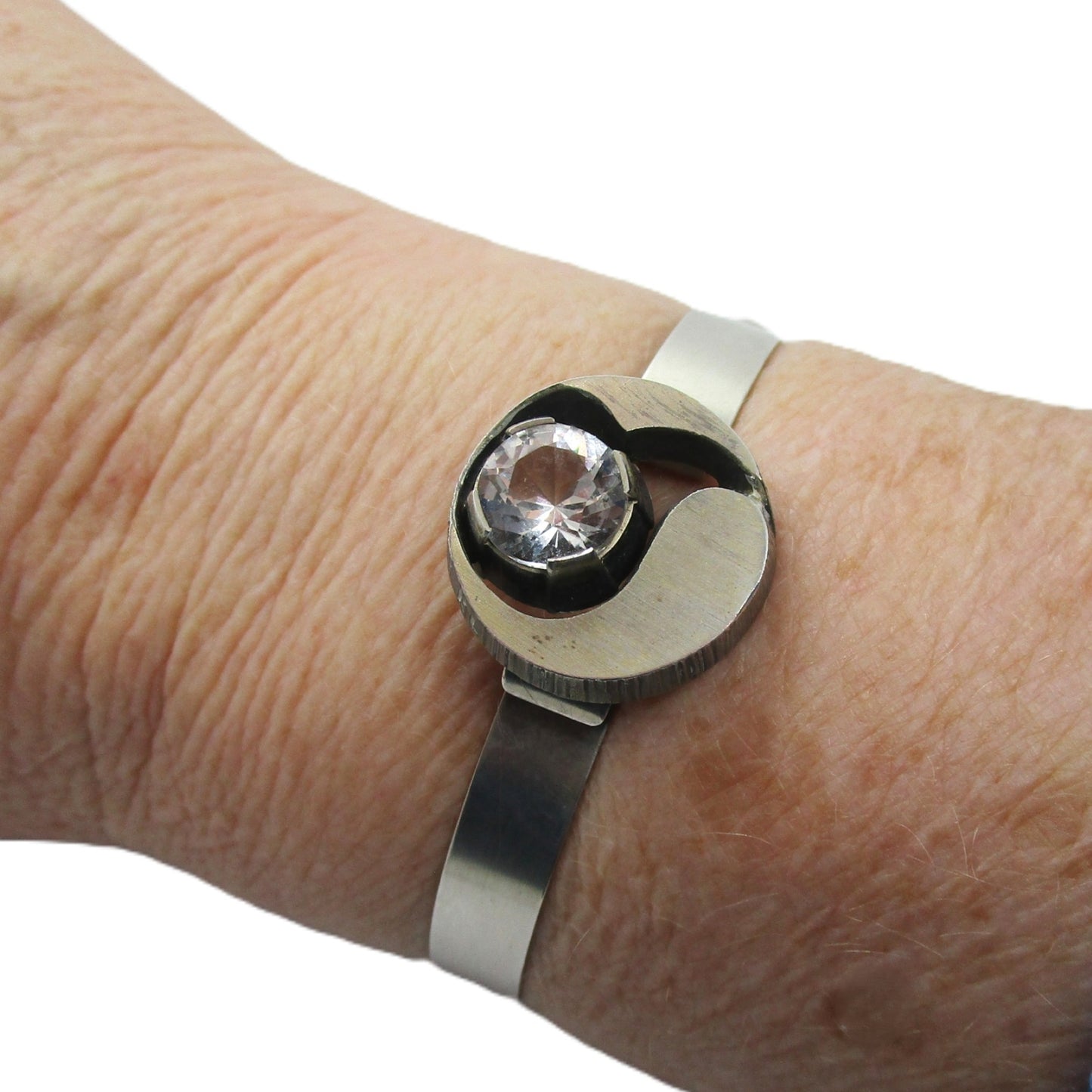 Vintage Karl Laine crystal and sterling silver bracelet shown worn on wrist