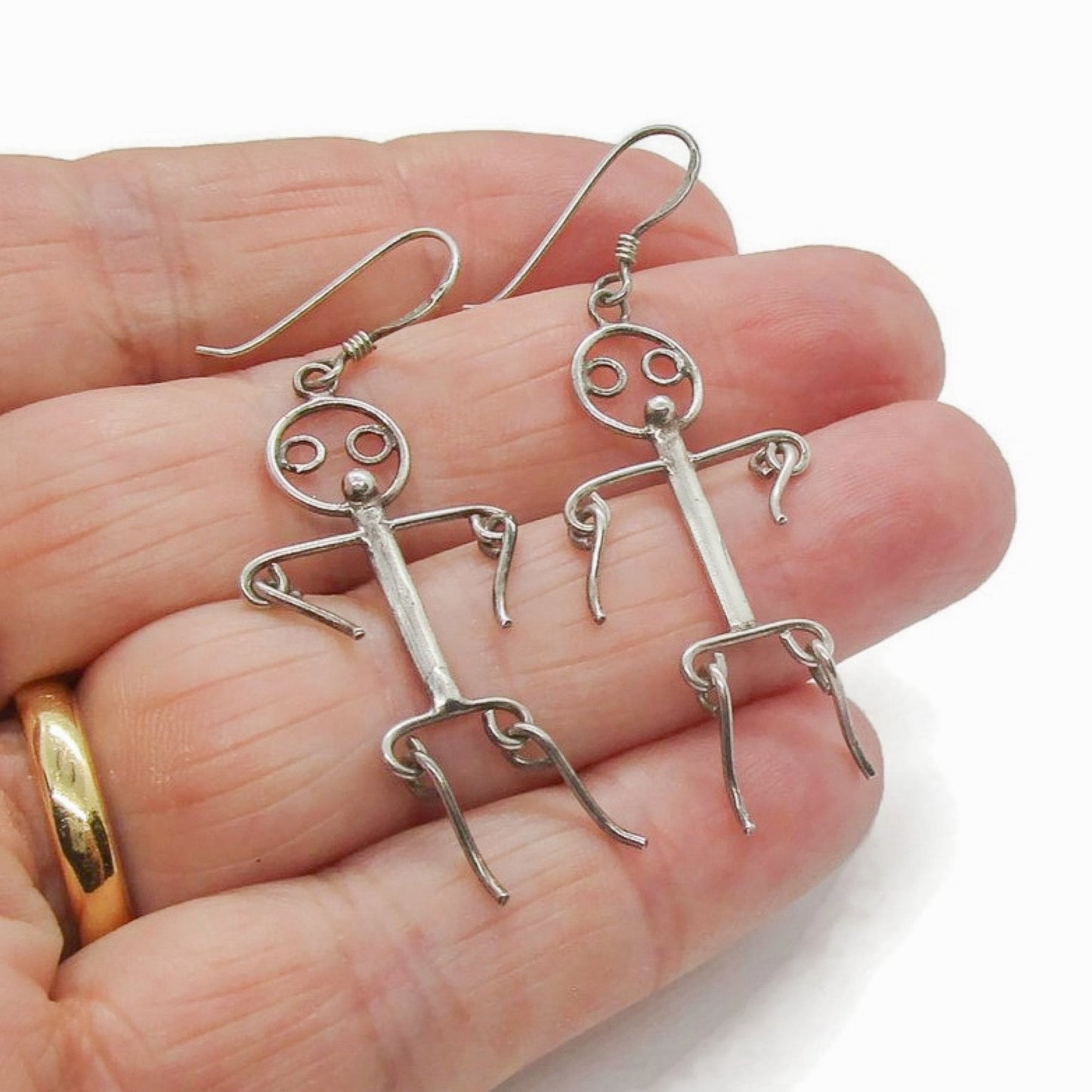 Vintage sterling silver stick man dangle earrings
