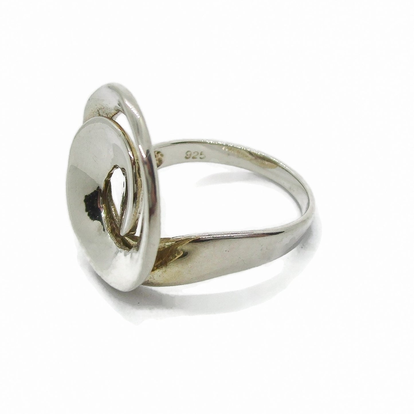Side view of a vintage sterling silver abstract ring in a spiral design