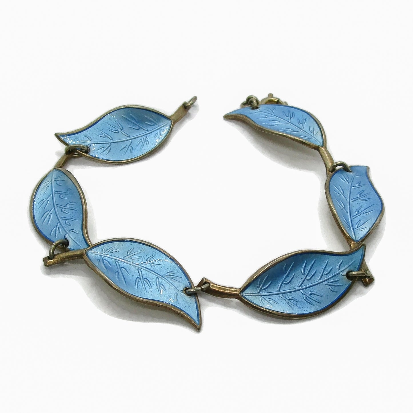 vintage david andersen blue enamel sterling silver gilt leaf bracelet