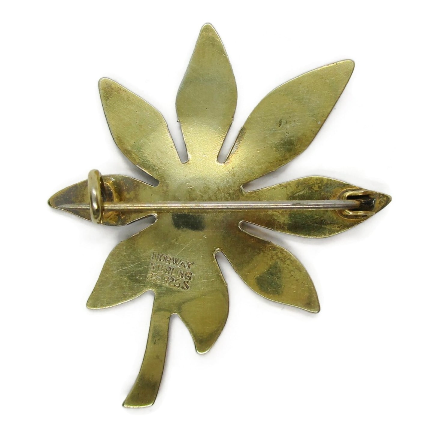 Aksel Holmsen sterling silver gilt flower brooch back view showing hallmarks