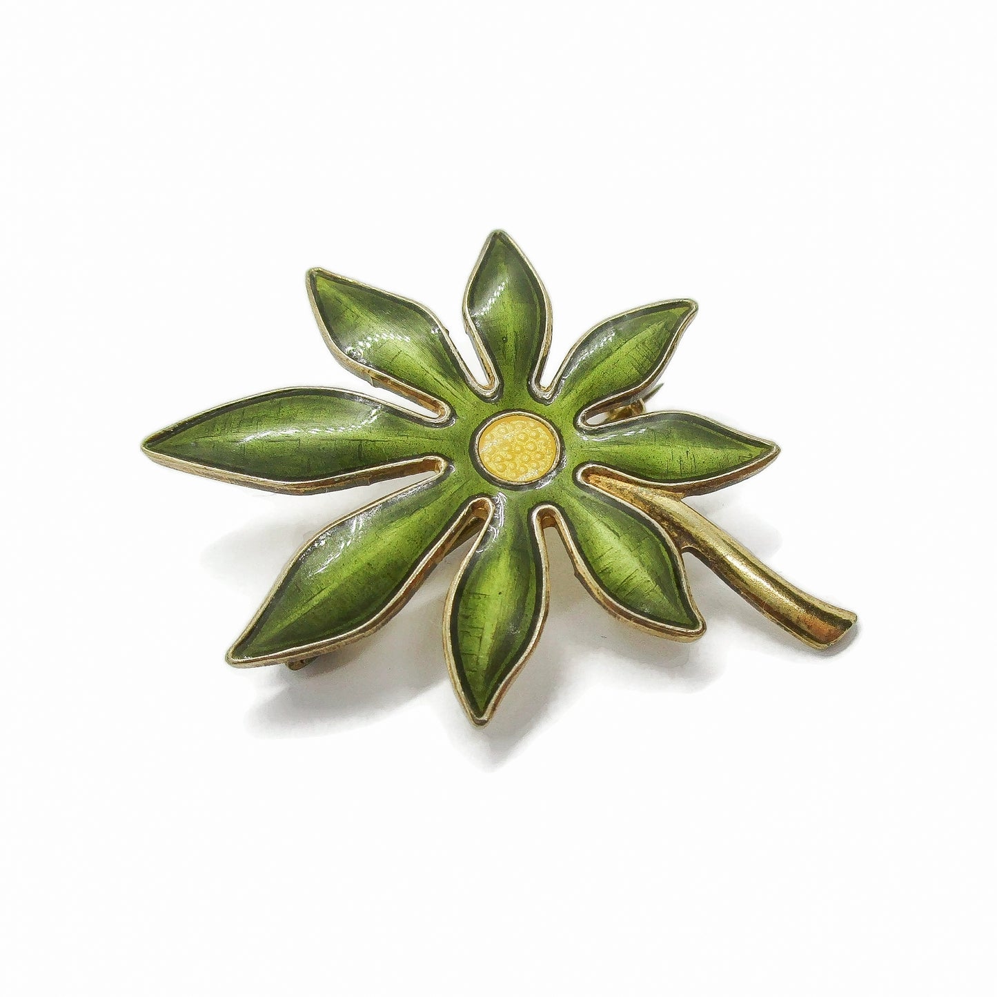 Aksel Holmsen sterling silver and green enamel daisy brooch