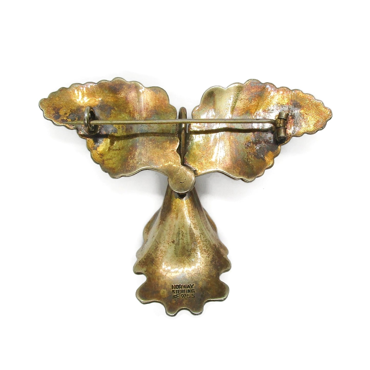Aksel Holmsen Norway sterling silver gilt orchid brooch back view showing hallmarks