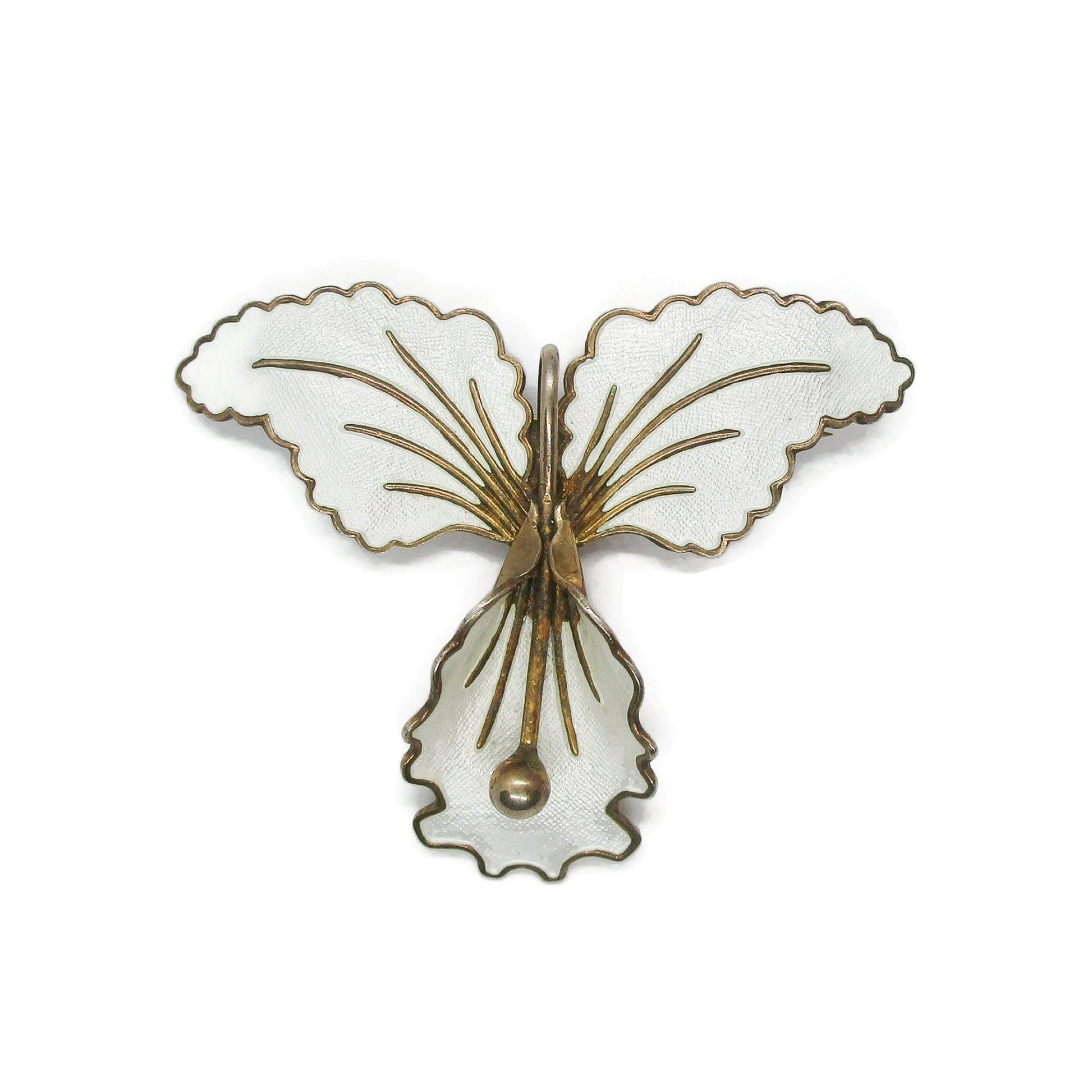 Aksel Holmsen Norway sterling silver gilt and white guilloche enamel orchid brooch front view