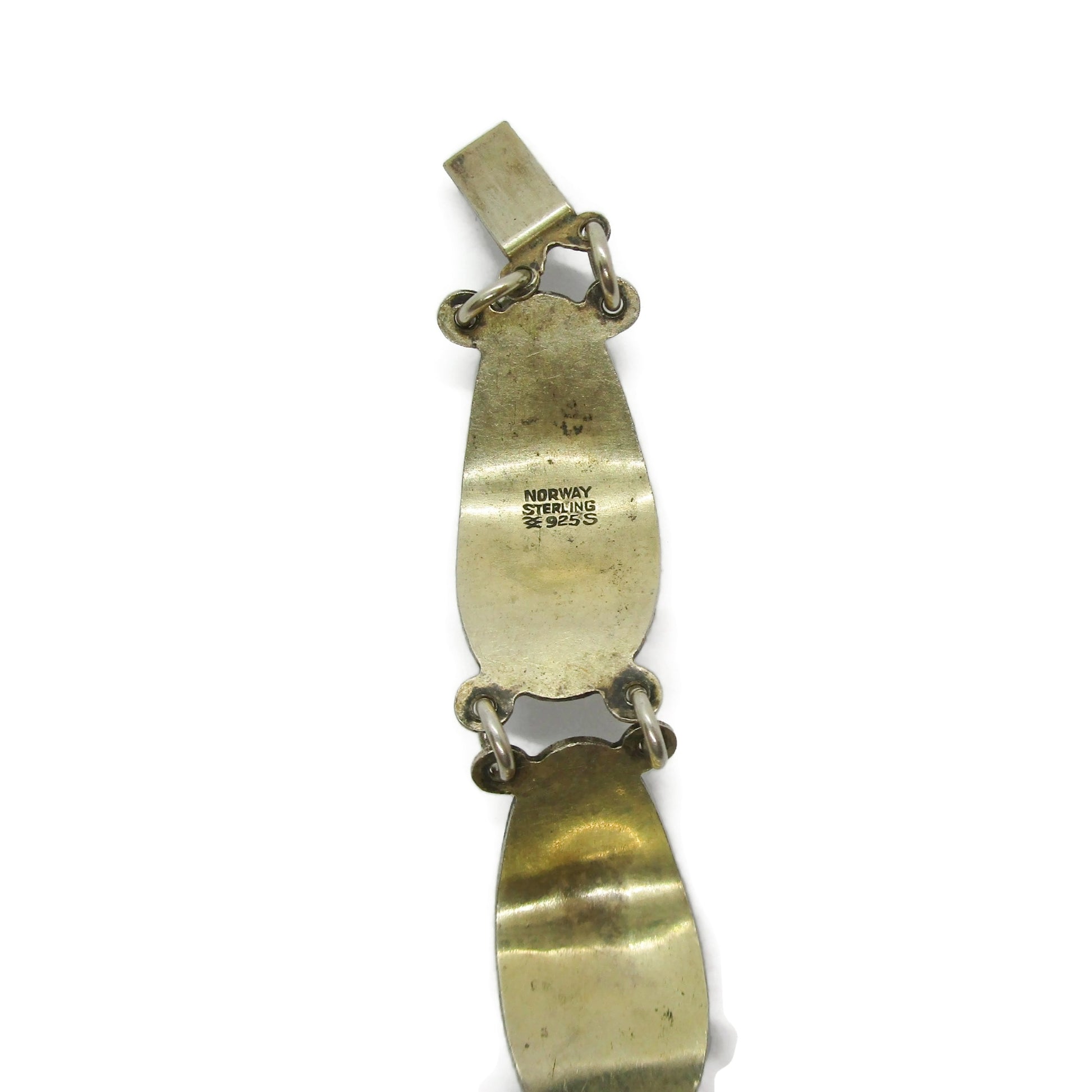 Aksel Holmsen sterling silver gilt and enamel bracelet detail showing hallmarks