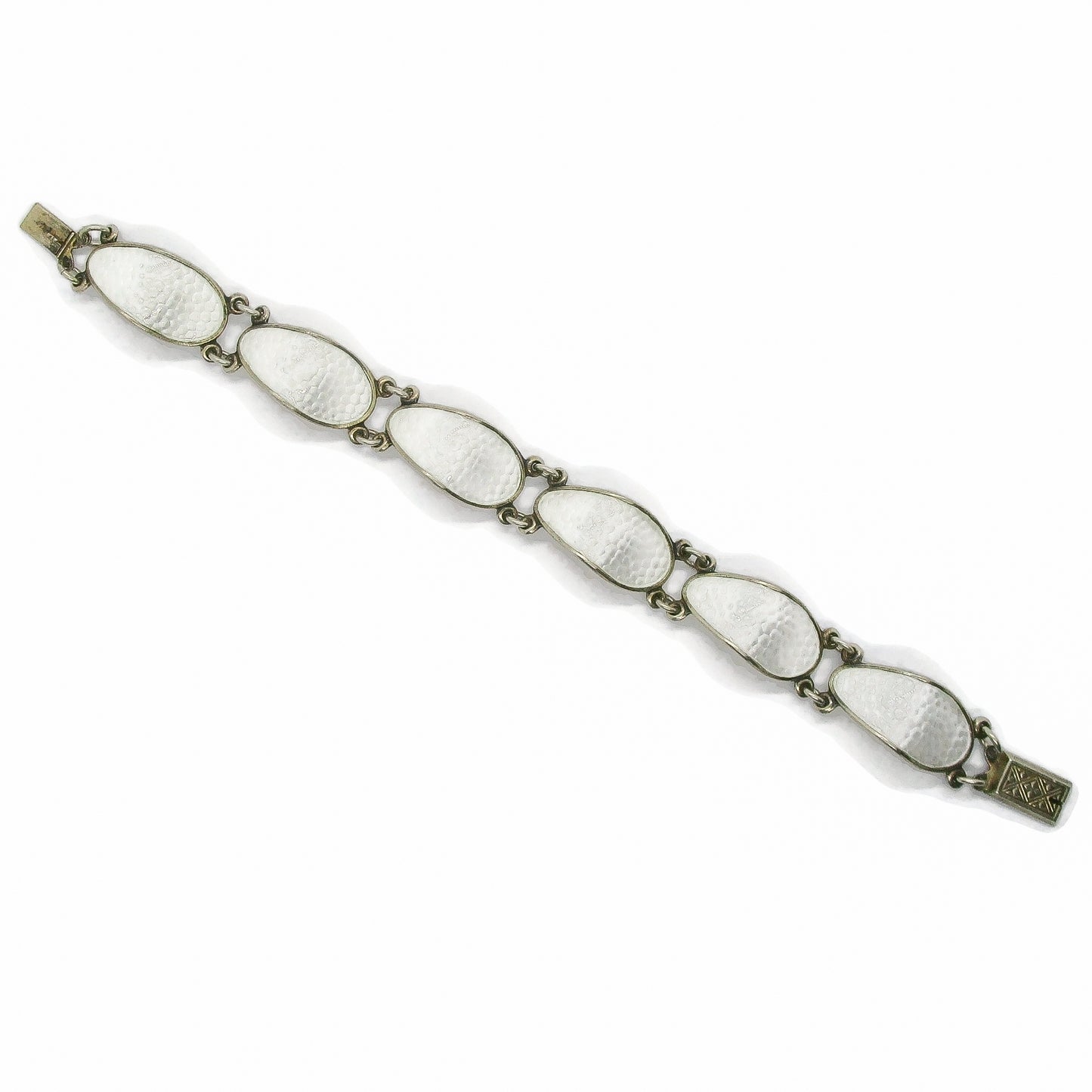 Aksel Holmsen sterling silver gilt and white enamel bracelet open and laid flat