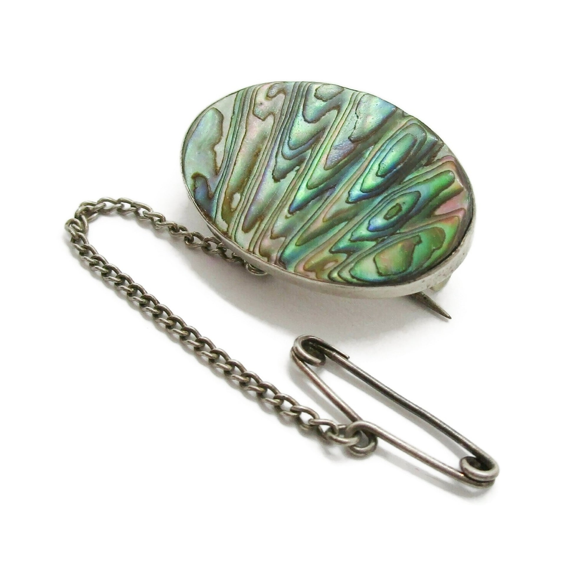 Ataahui sterling silver pauau shell brooch with safety chain