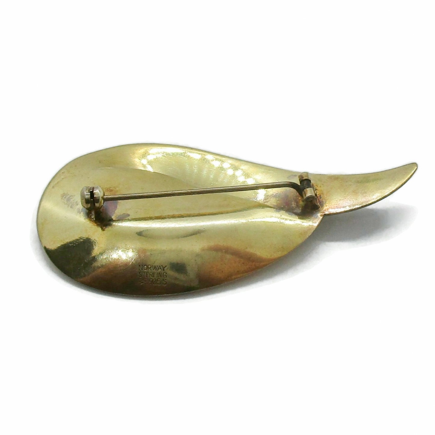 Back view of an Aksel Holmsen Norway sterling silver gilt and enamel brooch