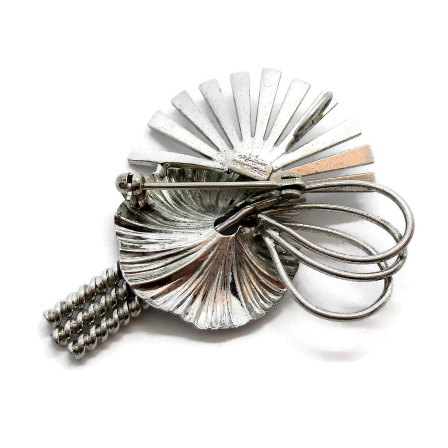 Back view of Carl Art USA sterling silver brooch showing hallmarks