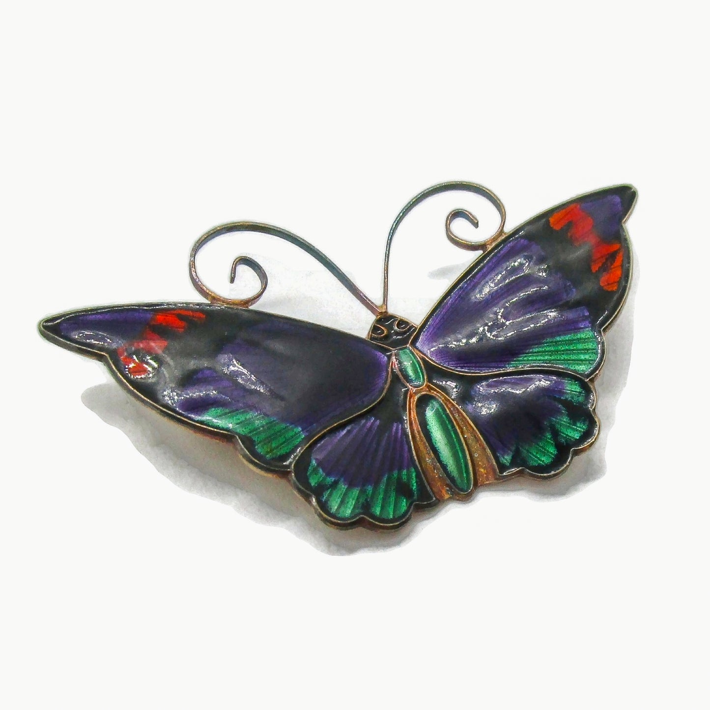 Large David Andersen Norway purple enamel butterfly brooch diagonal view