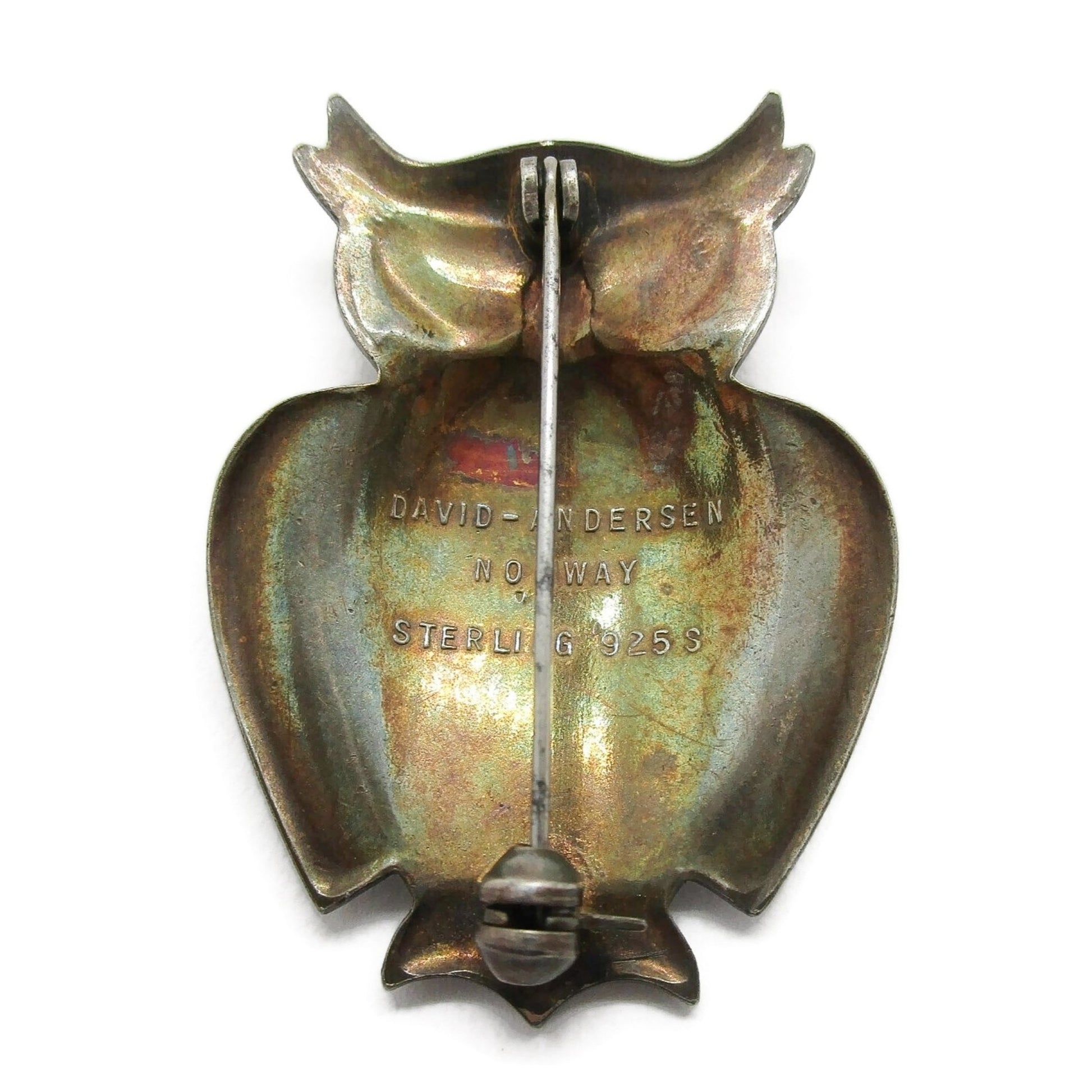 Back view of David Andersen sterling silver gilt brooch showing hallmarks