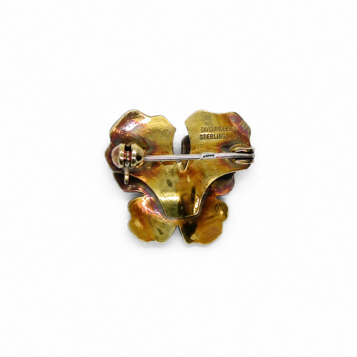 David Andersen enamel and sterling silver gilt pansy flower brooch, Norway