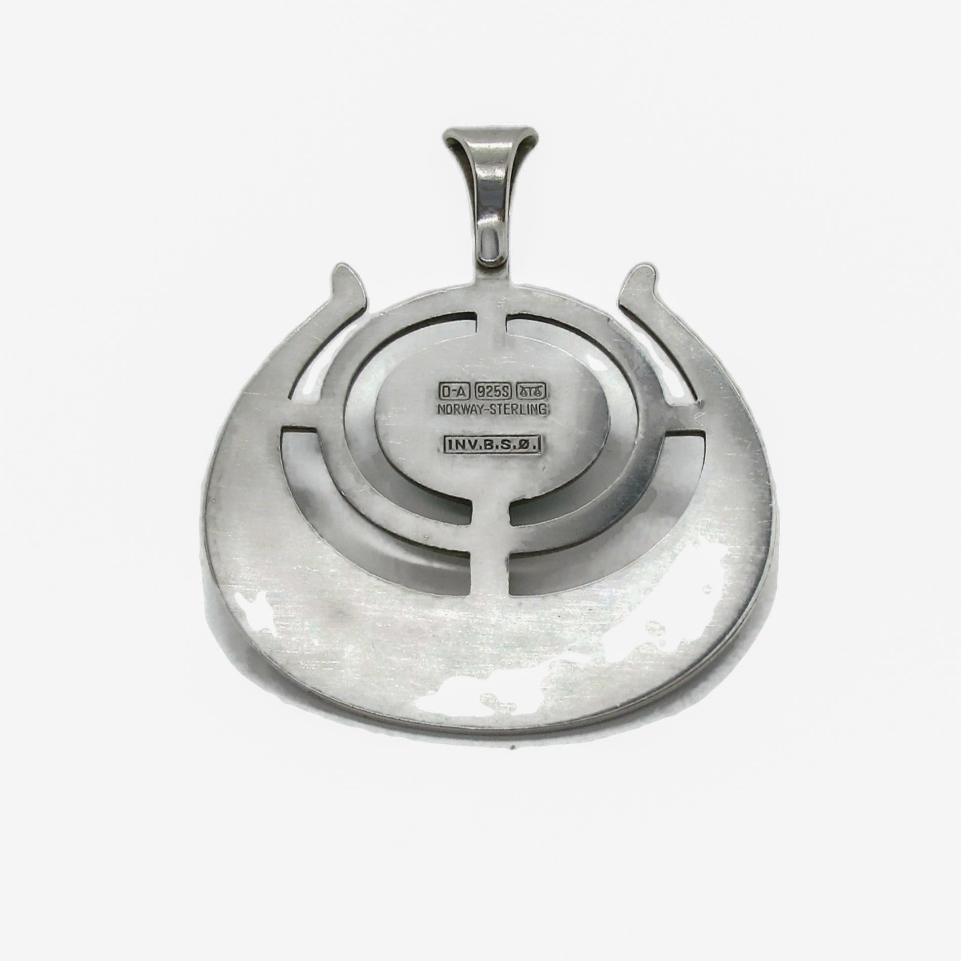 Back view a David Andersen Norway sterling silver and amazonite "Ship of Good Fortune" pendant from the Troll series