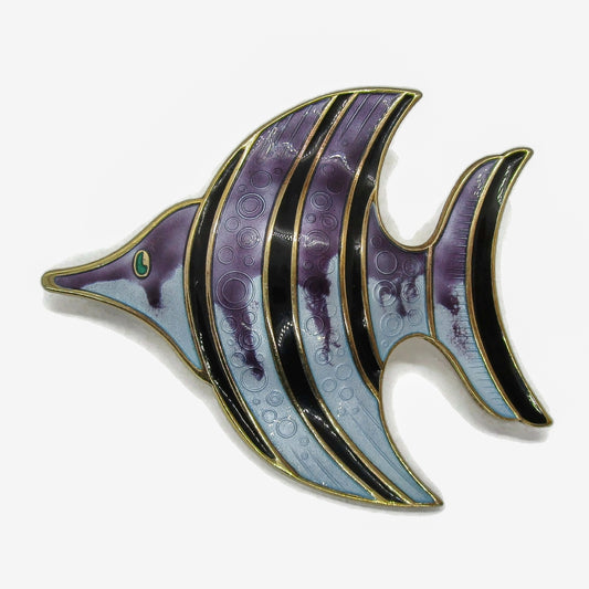Front view of David Andersen sterling silver gilt and enamel angel fish brooch