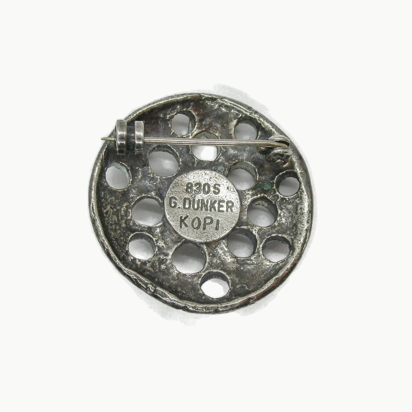 Gisbert Dunker 830 silver viking brooch back view showing hallmarks