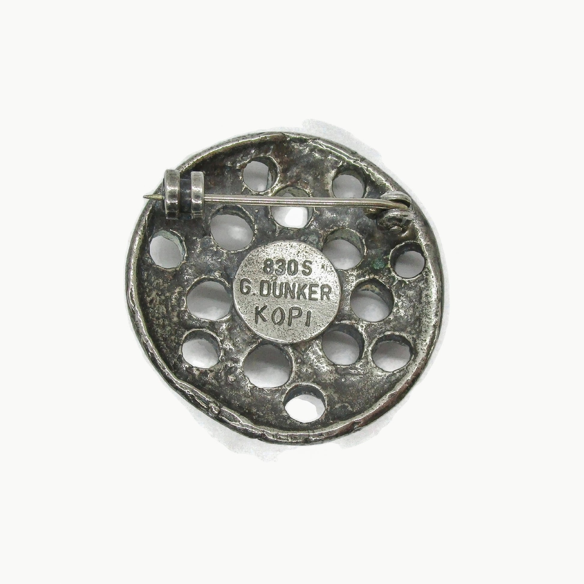 Gisbert Dunker 830 silver viking brooch back view showing hallmarks