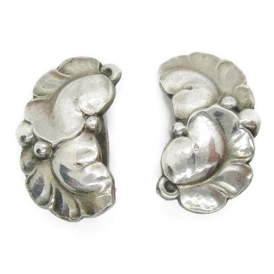 Front view of a pair of Georg Jensen sterling silver clip on earrings design number 50A