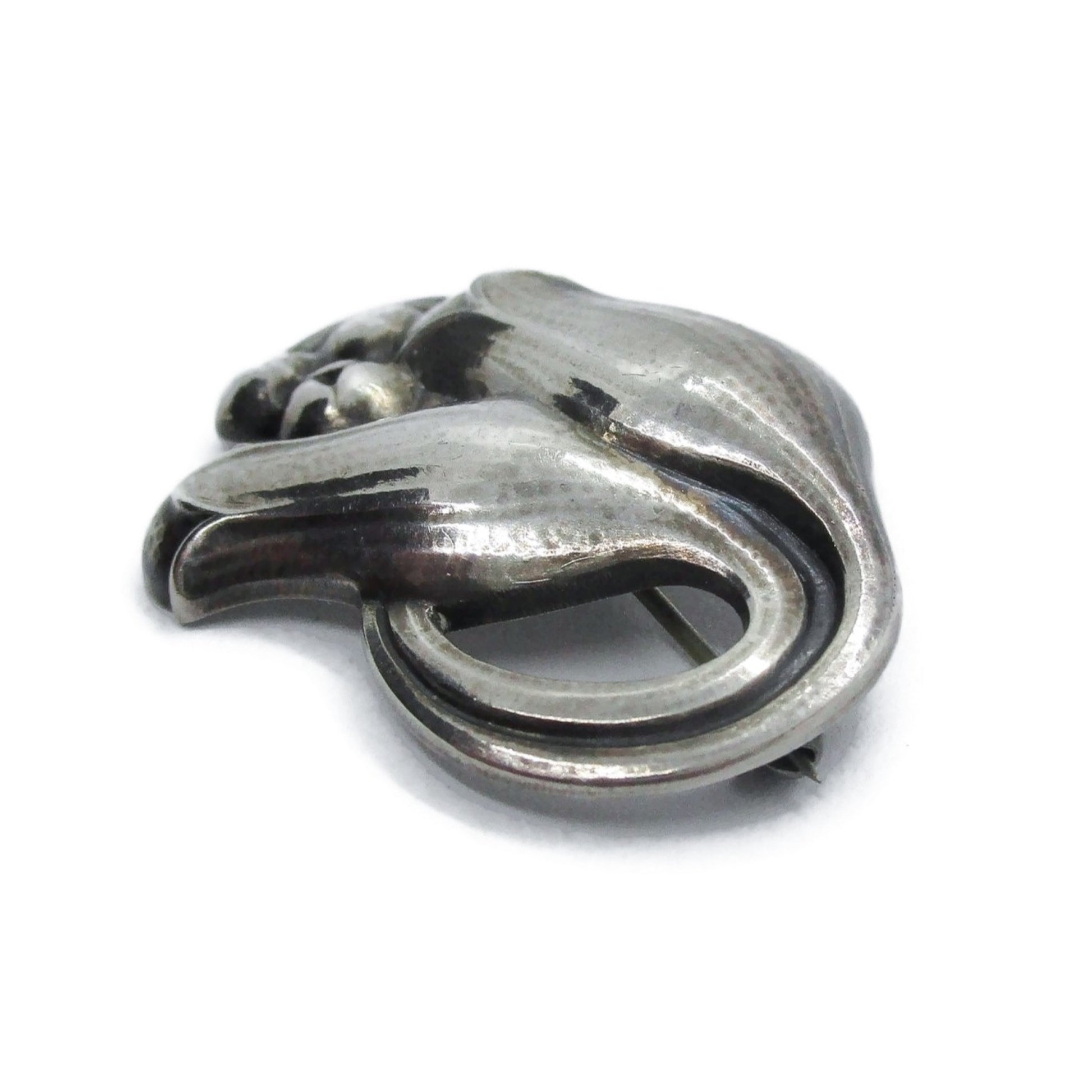 Georg Jensen sterling silver tulip brooch number 100B viewd from the side