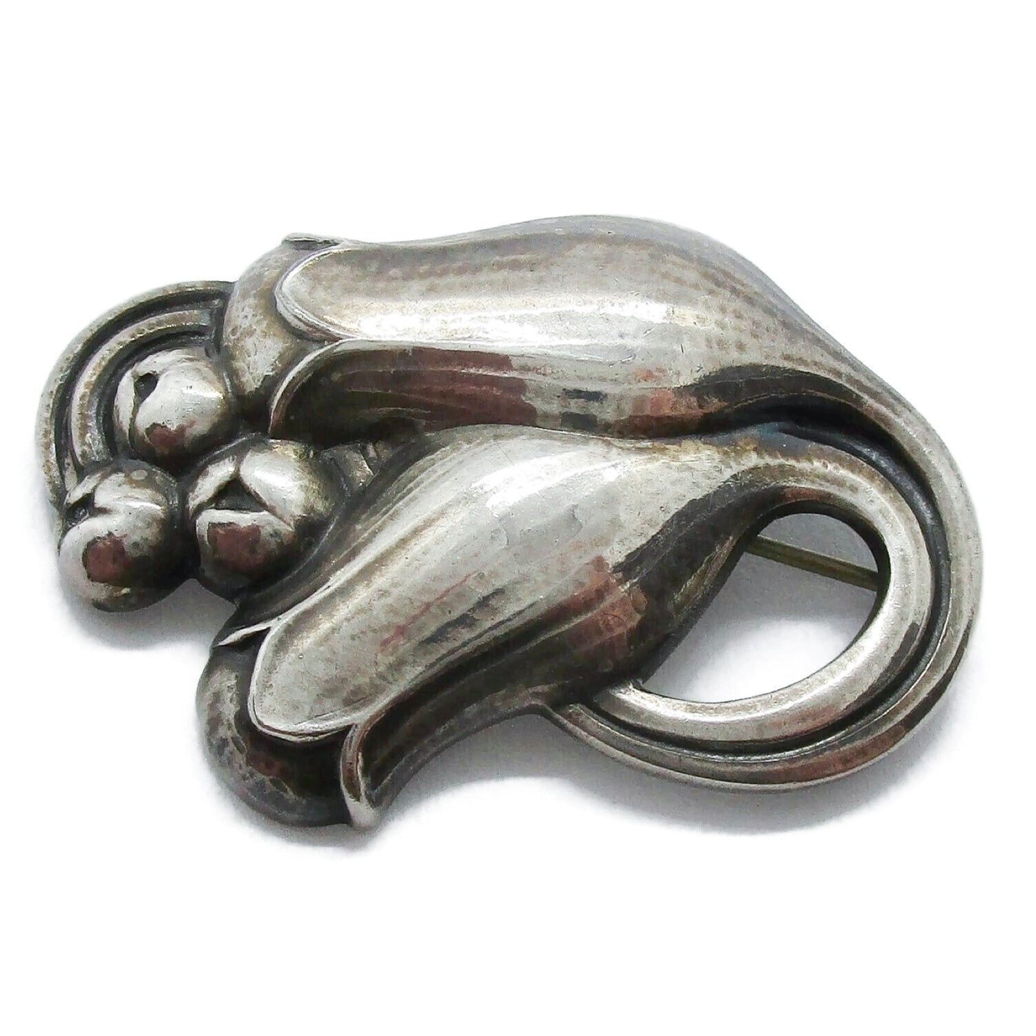 Front view of Georg Jensen sterling silver tulip brooch number 100B