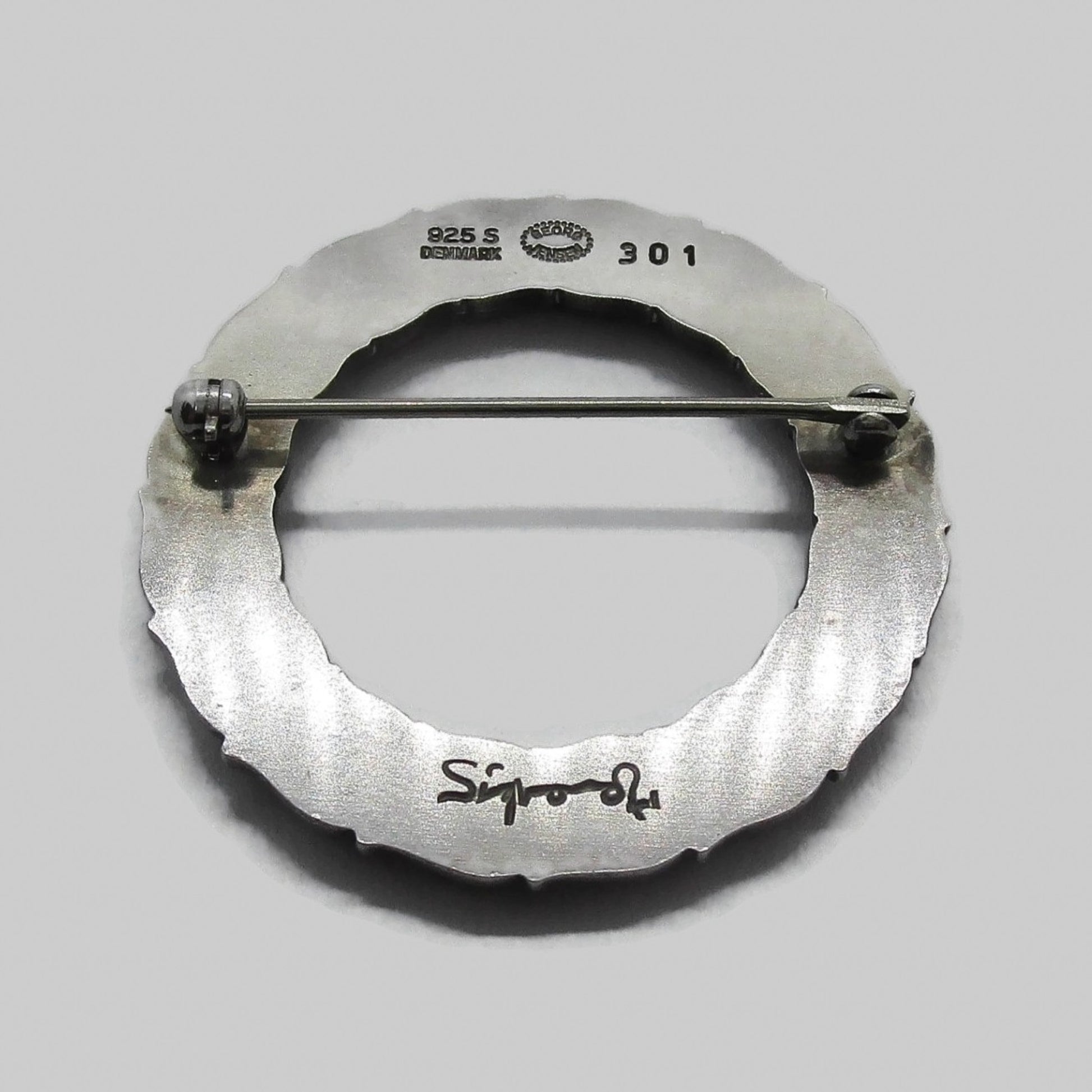 Back view of Georg Jensen Denmark sterling silver wreath brooch number 301