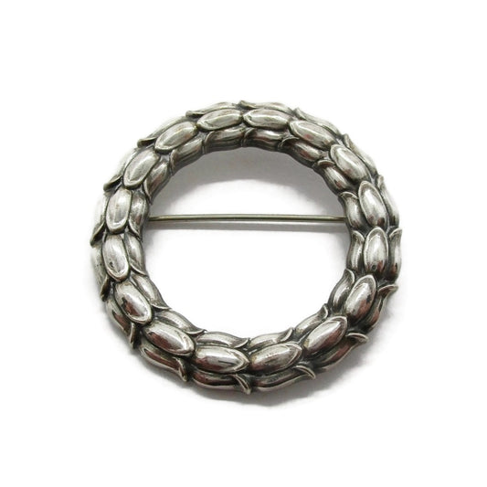 Front view of Georg Jensen Denmark sterling silver wreath brooch number 301
