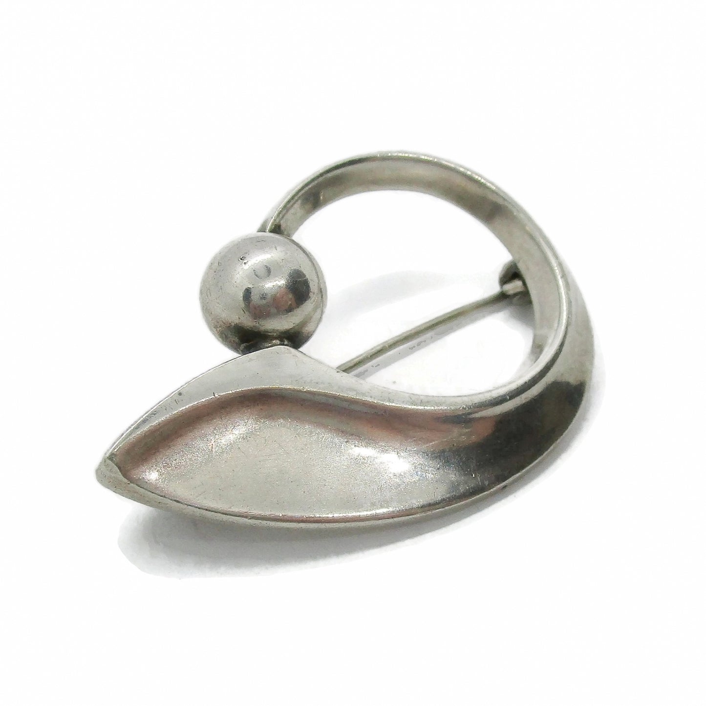 Hans Hansen Denmark sterling silver abstract brooch number 109 in close up