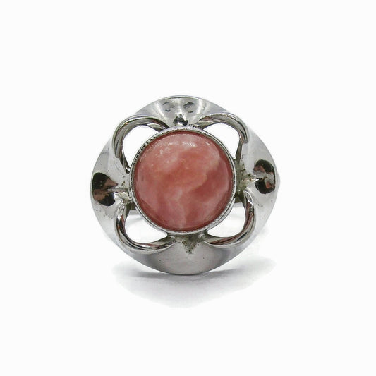 Katja Luhrs Lubeck sterling silver and rhodochrosite ring, front view