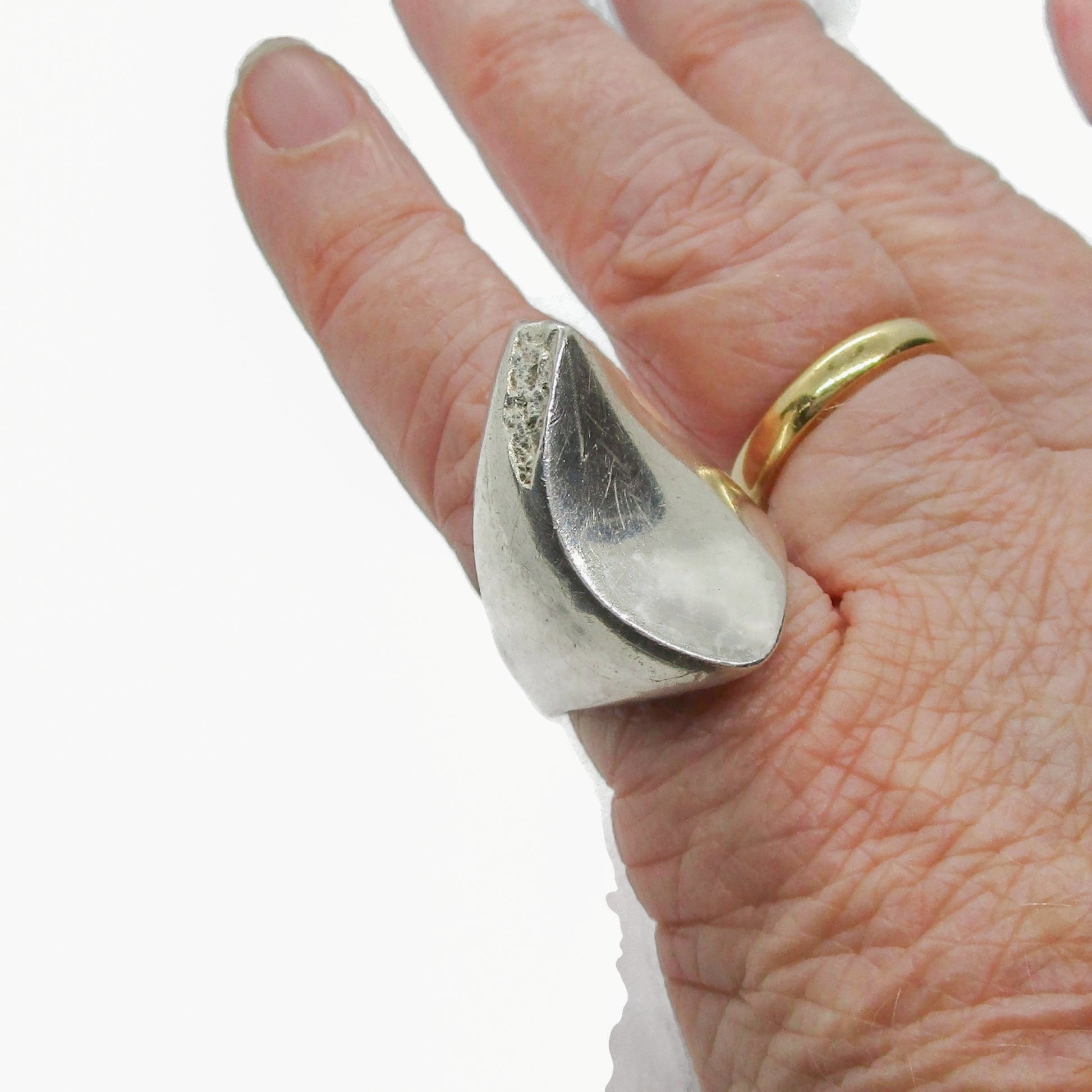 Lapponia Finland sterling silver Balance ring shown worn on a finger