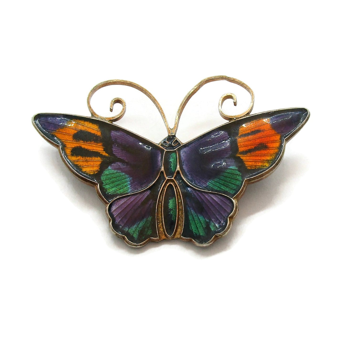Large David Andersen sterling silver gilt and multi colour enamel butterfly brooch front view