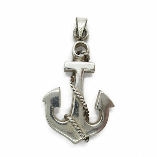 Front view of a large vintage sterling silver anchor pendant