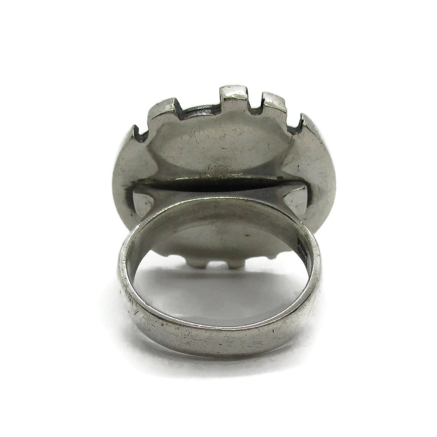 Back view of a Niels Erik From Denmark sterling silver brutalist ring