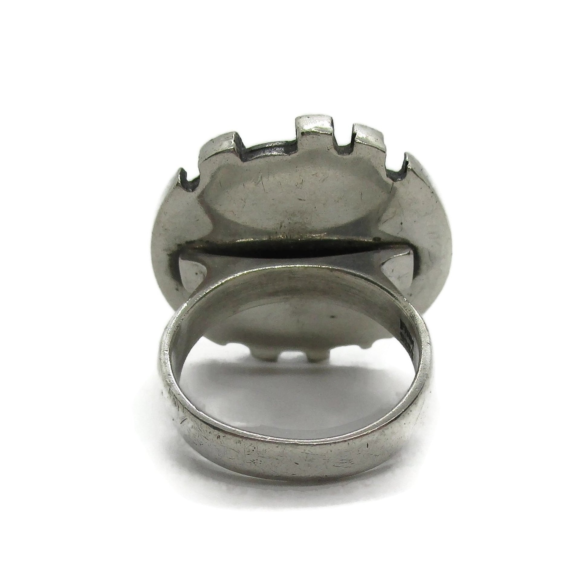 Back view of a Niels Erik From Denmark sterling silver brutalist ring