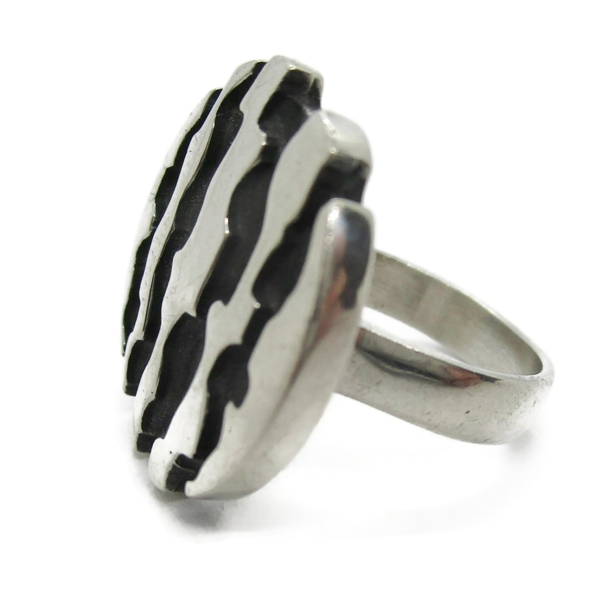 Side view of a Niels Erik From Denmark sterling silver brutalist ring
