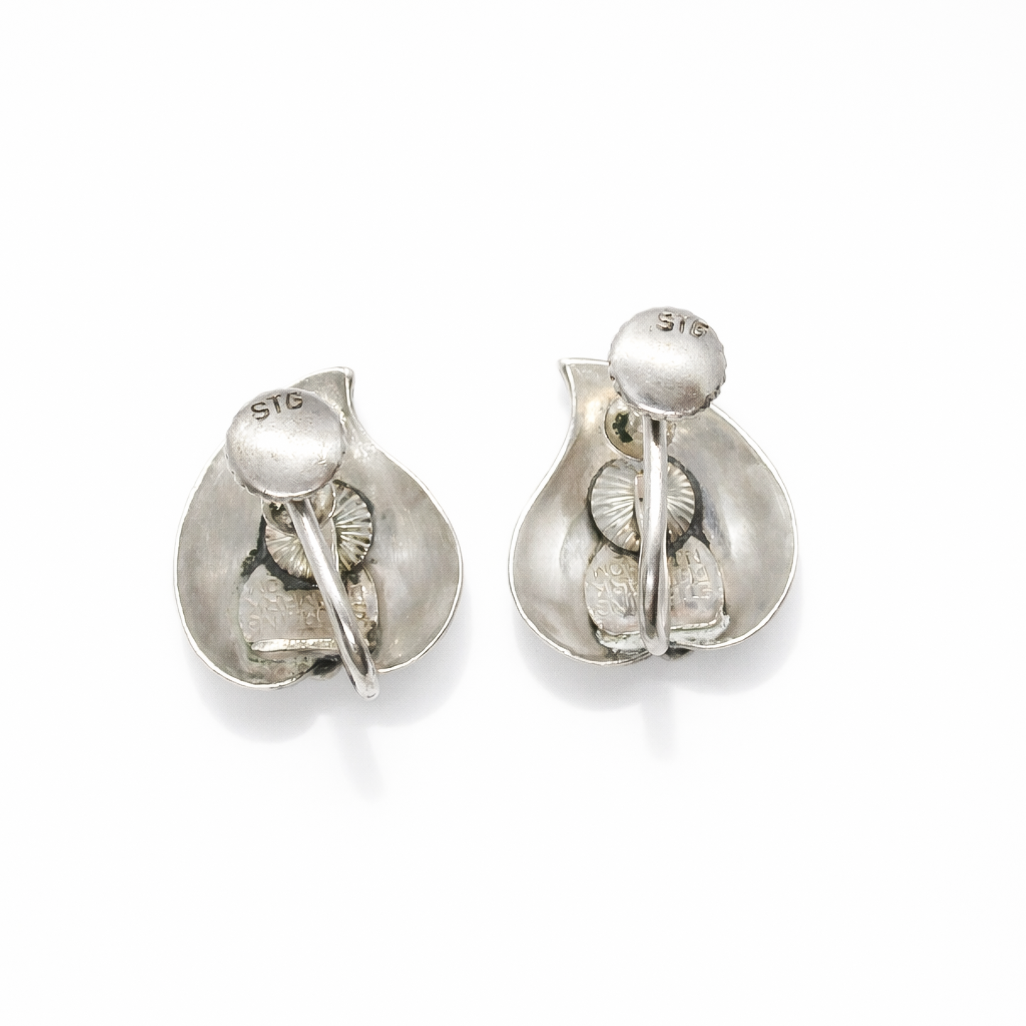 Back view of a pair of vintage sterling silver screw back leaf earring by Niels Erik From, Denmark