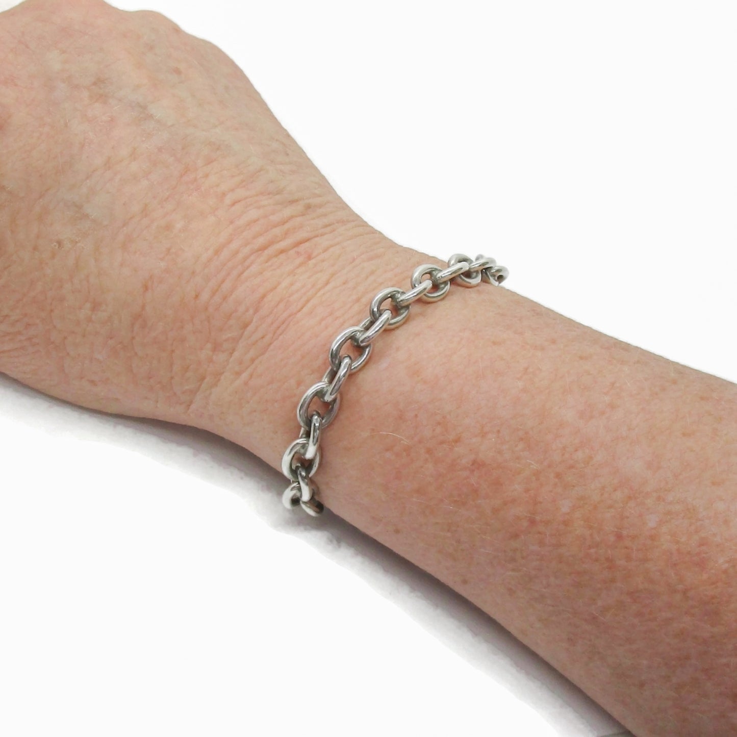 Randers Solvvefabrik heavy sterling silver chain bracelet worn on wrist