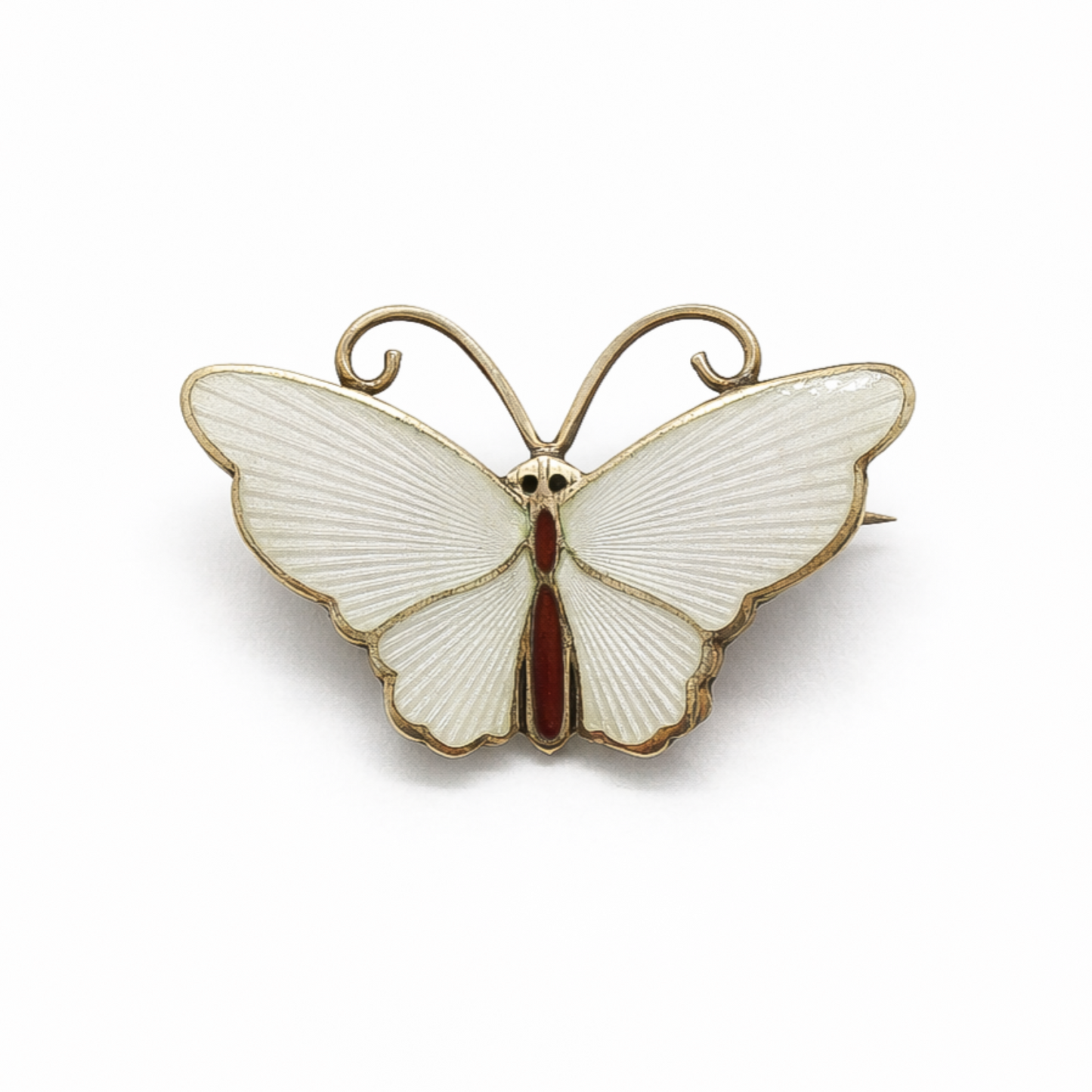 Small David Andersen sterling silver gilt and white enamel butterfly brooch front view
