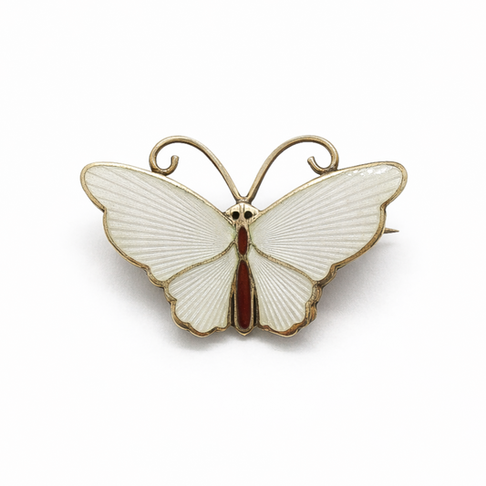Small David Andersen sterling silver gilt and white enamel butterfly brooch front view