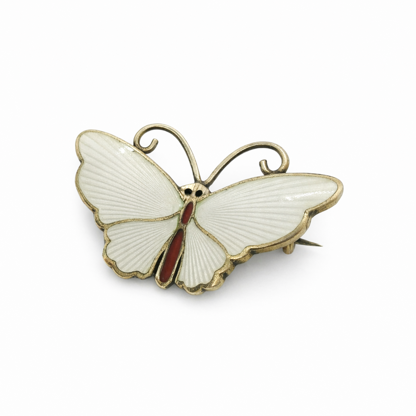 Small David Andersen sterling silver gilt and white enamel butterfly brooch right diagonal view