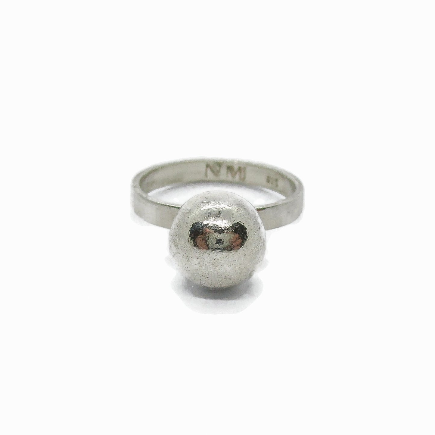 Front view of a sterling silver ball ring