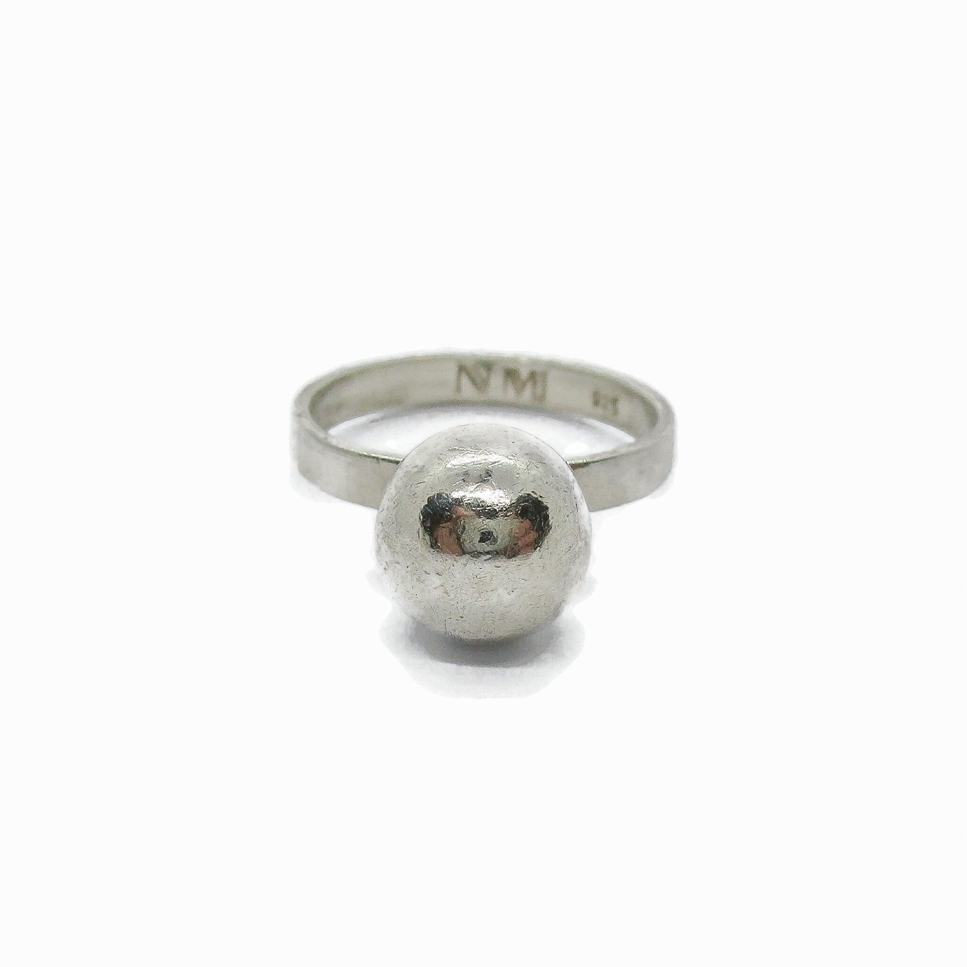 Front view of a sterling silver ball ring