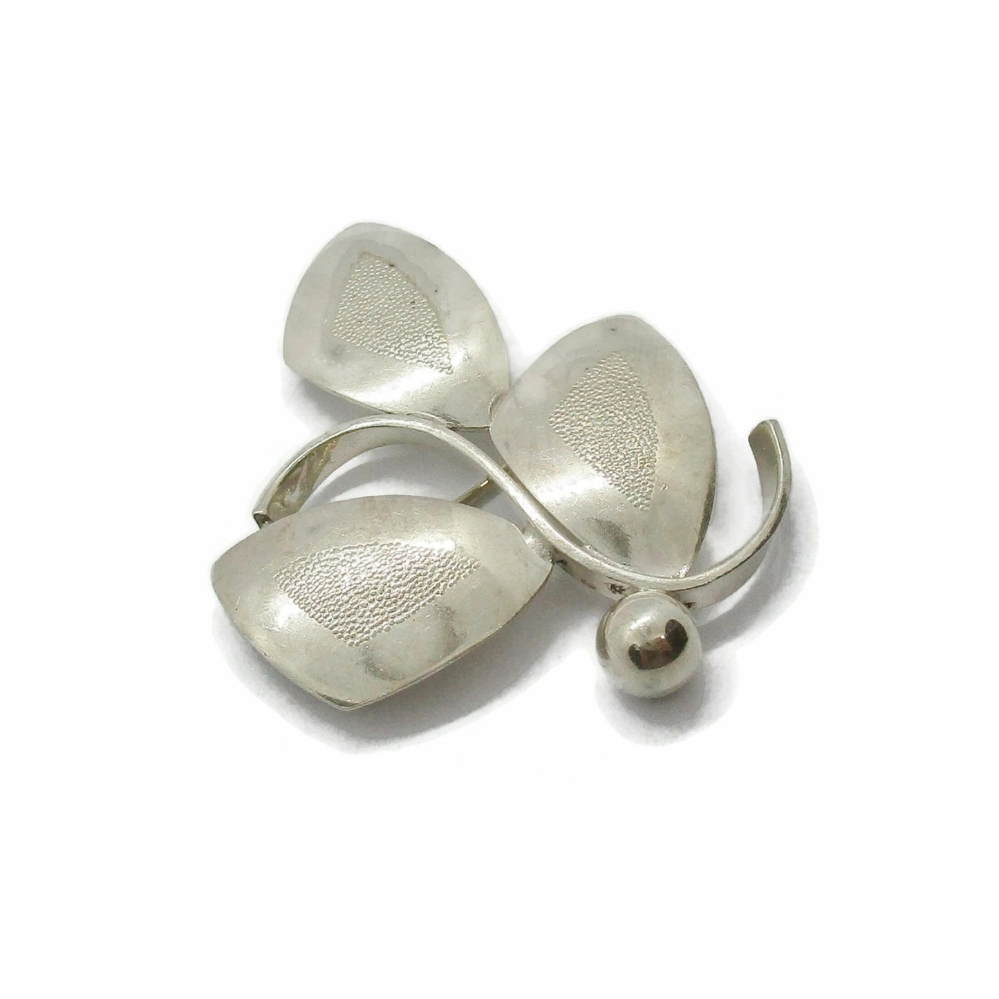 Theodor Skat Rordam Denmark sterling silver three leaf brooch