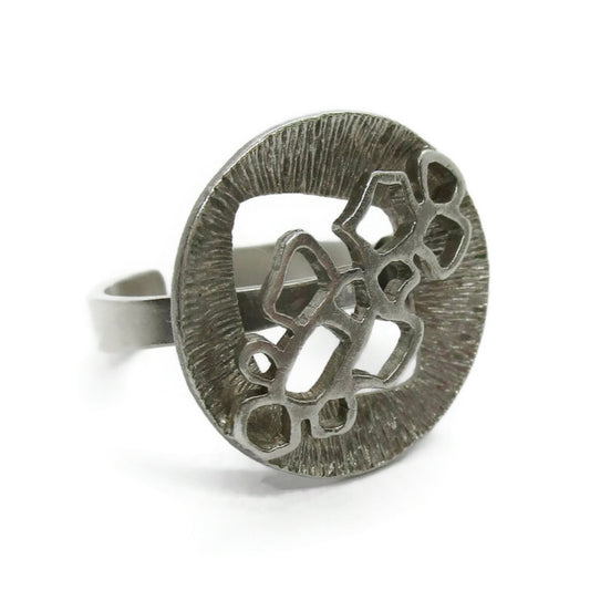 Angled view of a Unidor Germany sterling silver abstract ring