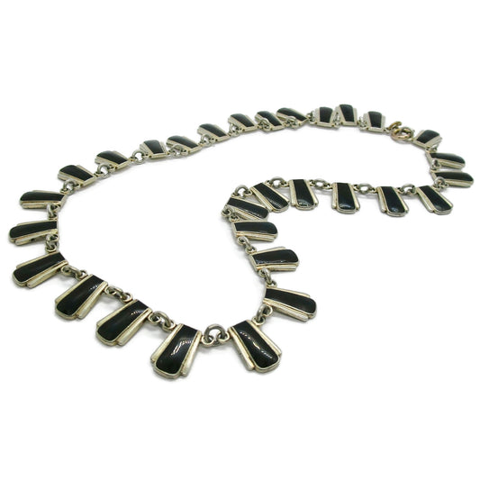 A Volmer Bahner Denmark sterling silver and black enamel necklace