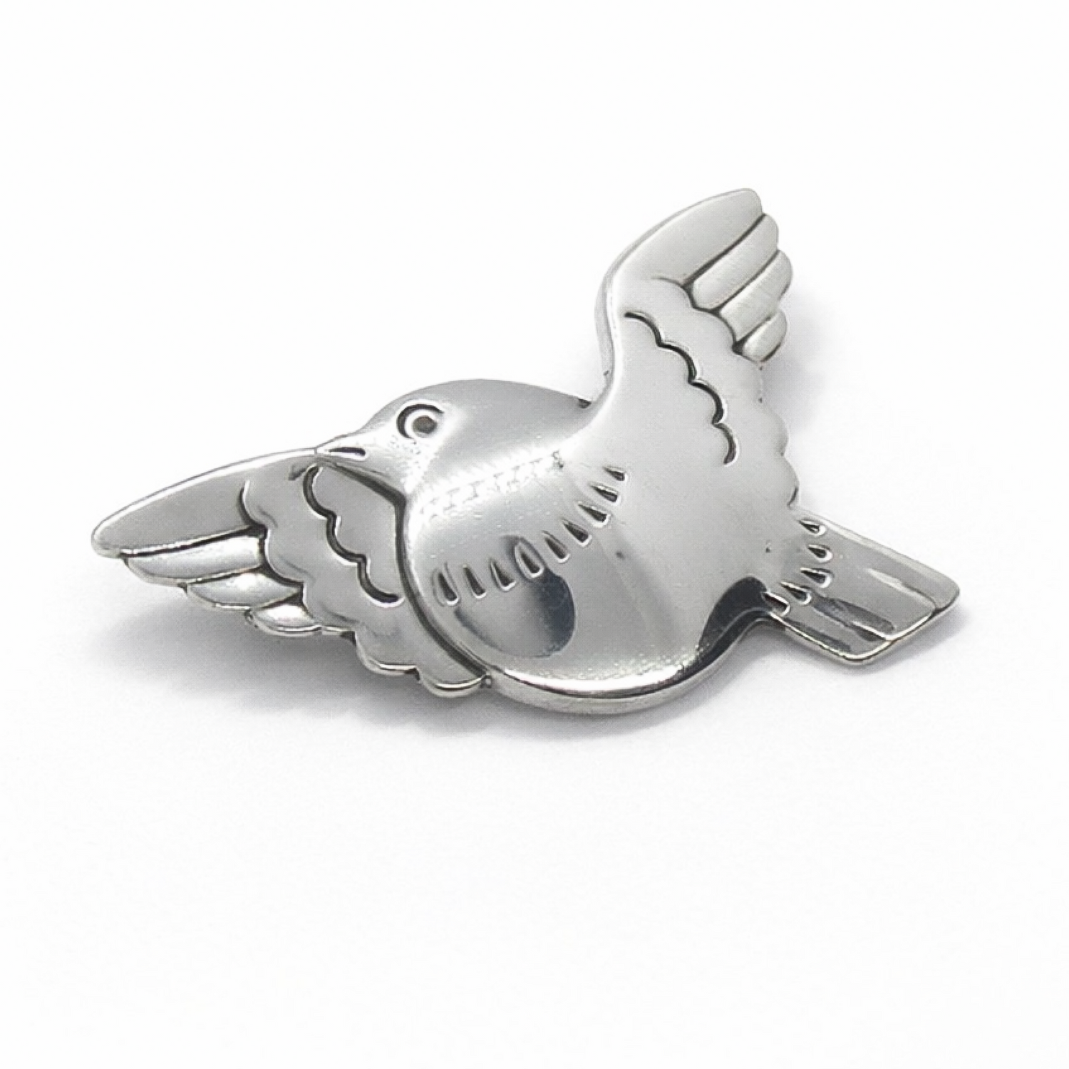 Angled view of Georg Jensen Denmark sterling silver bird brooch number 320