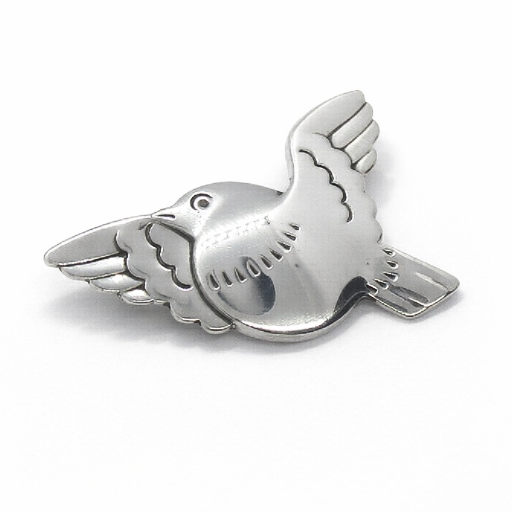 Angled view of Georg Jensen Denmark sterling silver bird brooch number 320