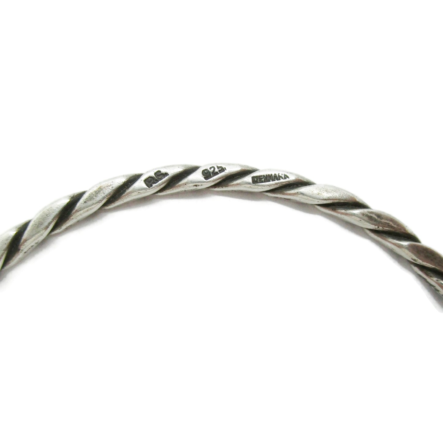 Detail of Randers Solvvefabrik vintage sterling silver bangle showing hallmarks
