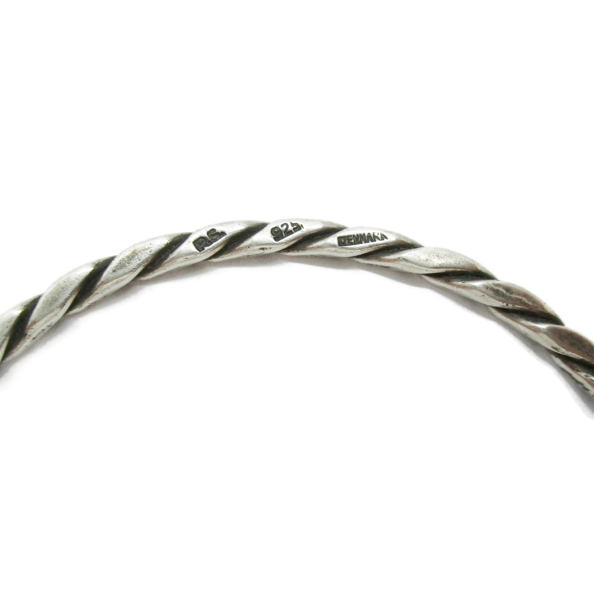 Detail of Randers Solvvefabrik vintage sterling silver bangle showing hallmarks