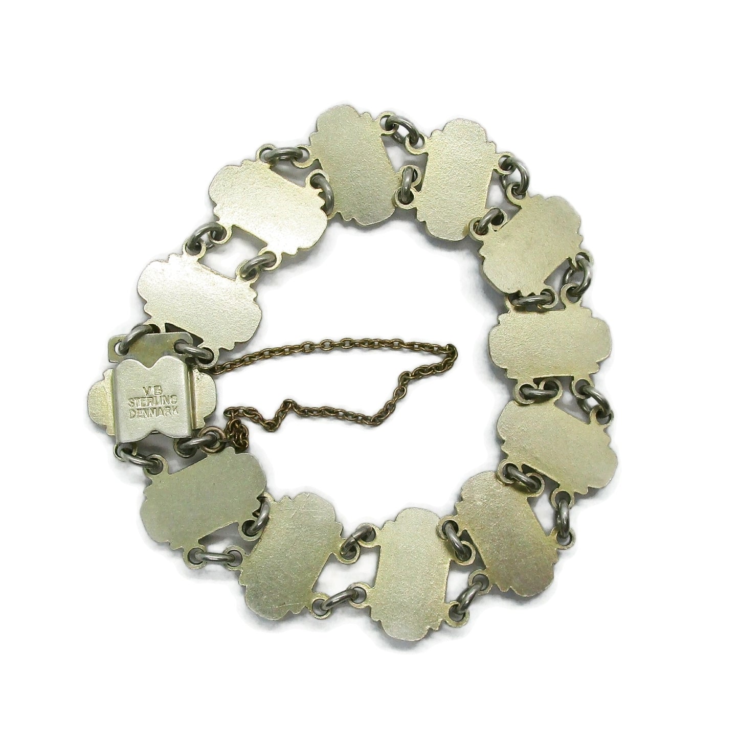 back view of vintage volmer bahner sterling silver gilt bracelet showing hallmarks
